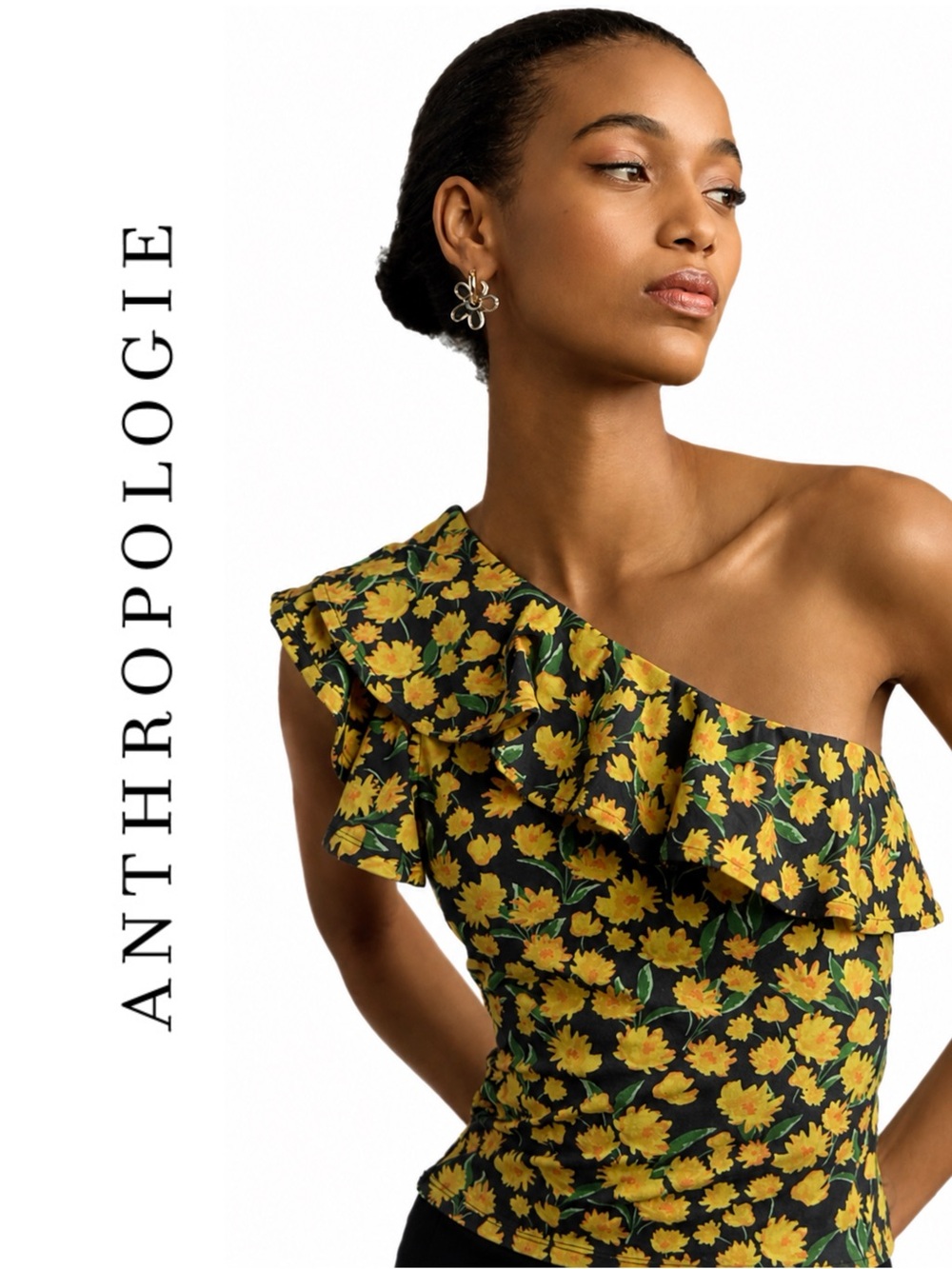 Anthropologie Maeve One-Shoulder Ruffled Top